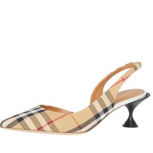BURBERRY LEATHER CHECK COURT SLINGBACK PUMPS WITH 55MM HEEL SIZE EU 38.5